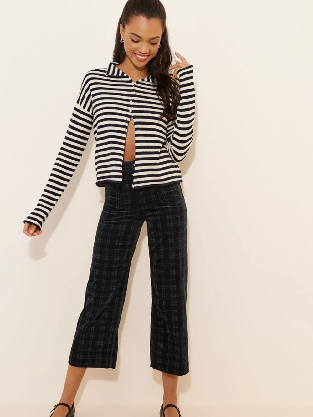 MAEVE THE COLETTE CROPPED WIDE-LEG PANTS: PLAID CORDUROY EDITION